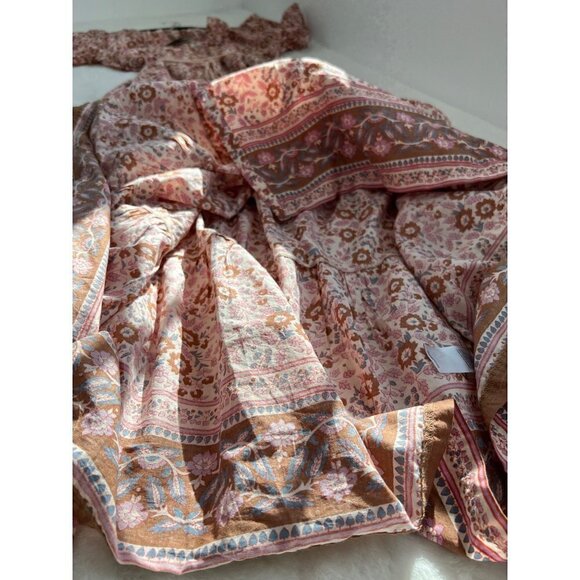 New Faherty Size S Orinda Floral Print Organic Cotton Maxi Dress Pink Multi - Picture 9 of 12